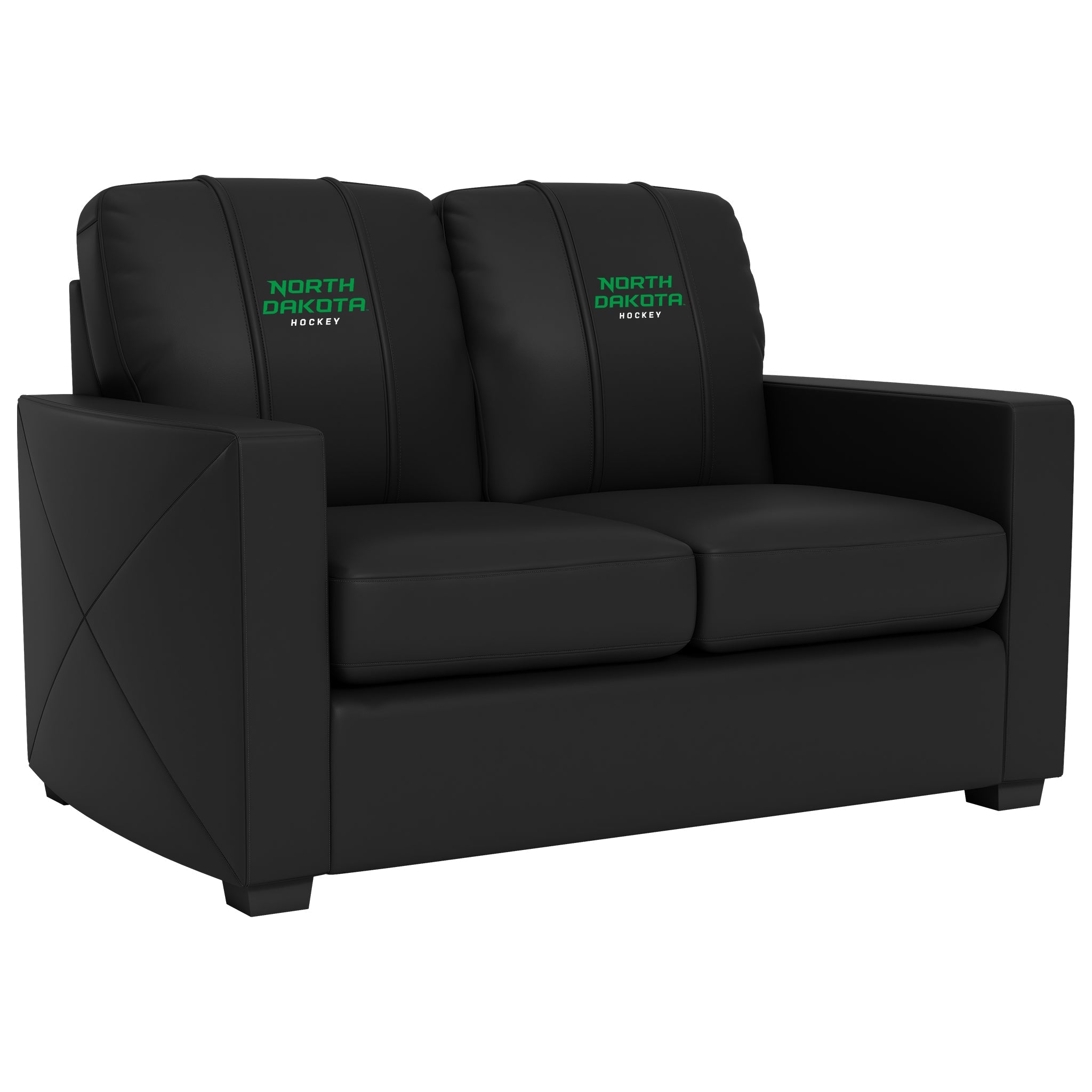 Silver Loveseat with University of North Dakota Hockey Logo
