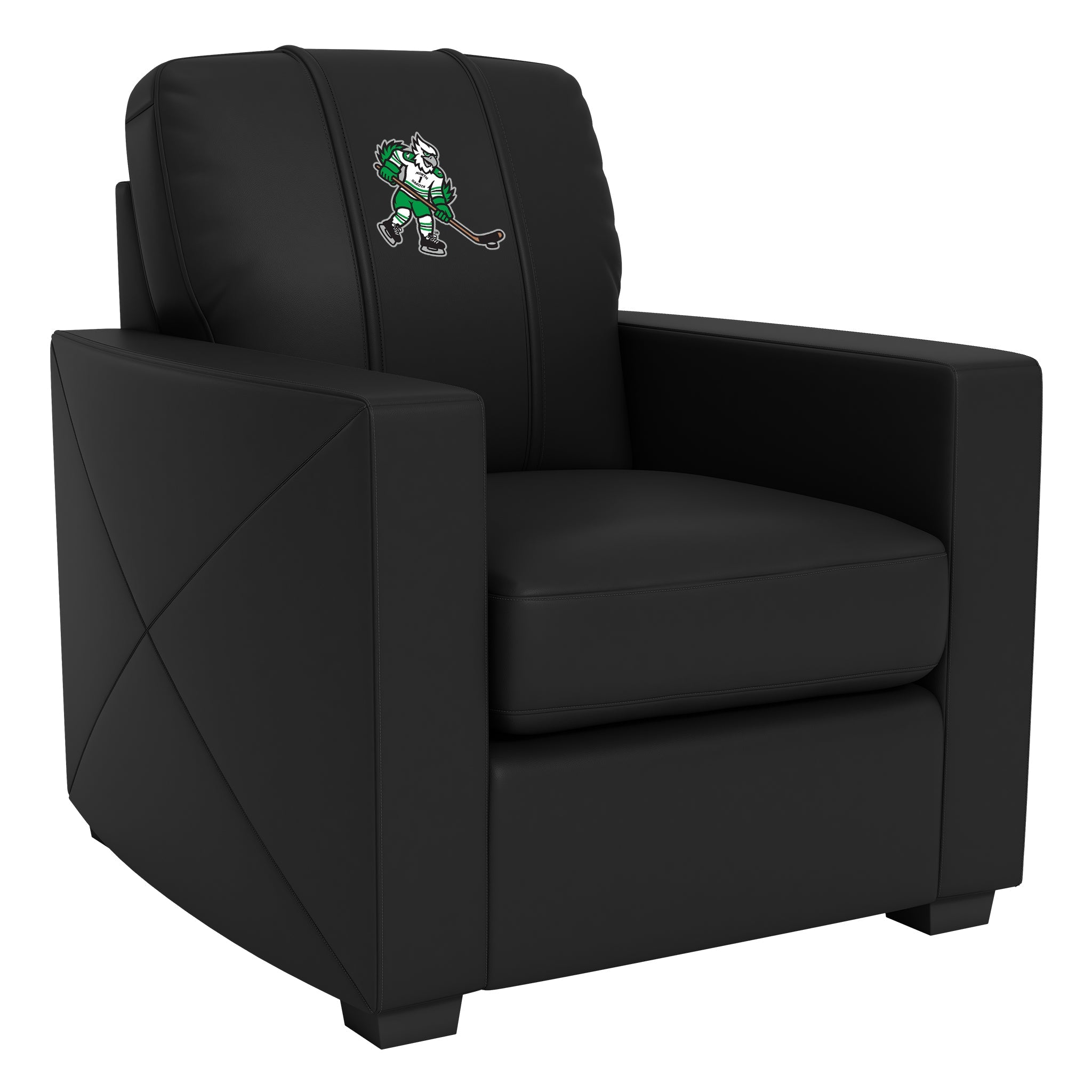 Silver Club Chair with University of North Dakota Hockey Mascot Logo