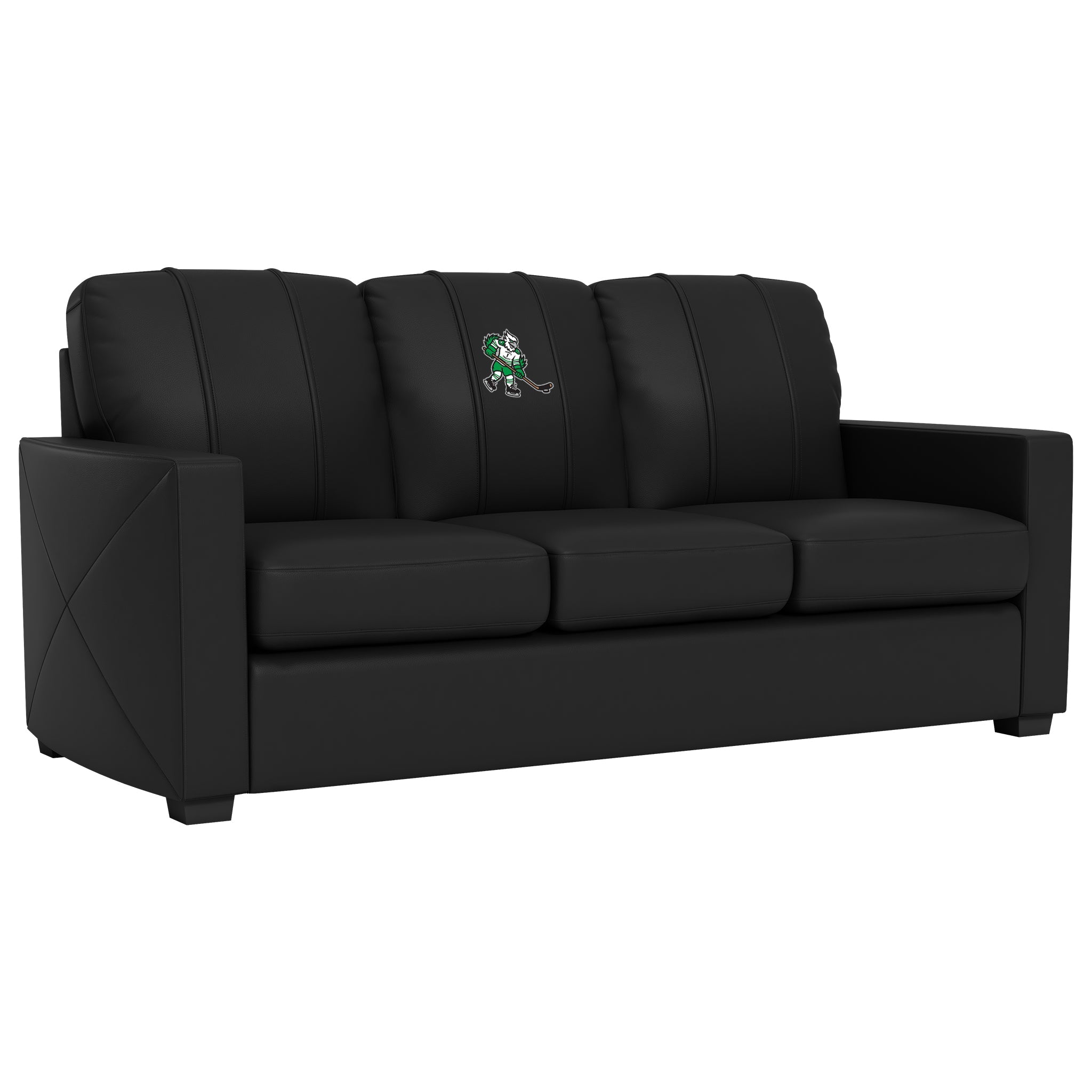 Silver Loveseat with University of North Dakota Hockey Mascot Logo