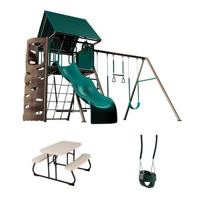 Lifetime Big Stuff Swing Set with Bucket Swing and Children's Picnic Table - Earthtone - 91109