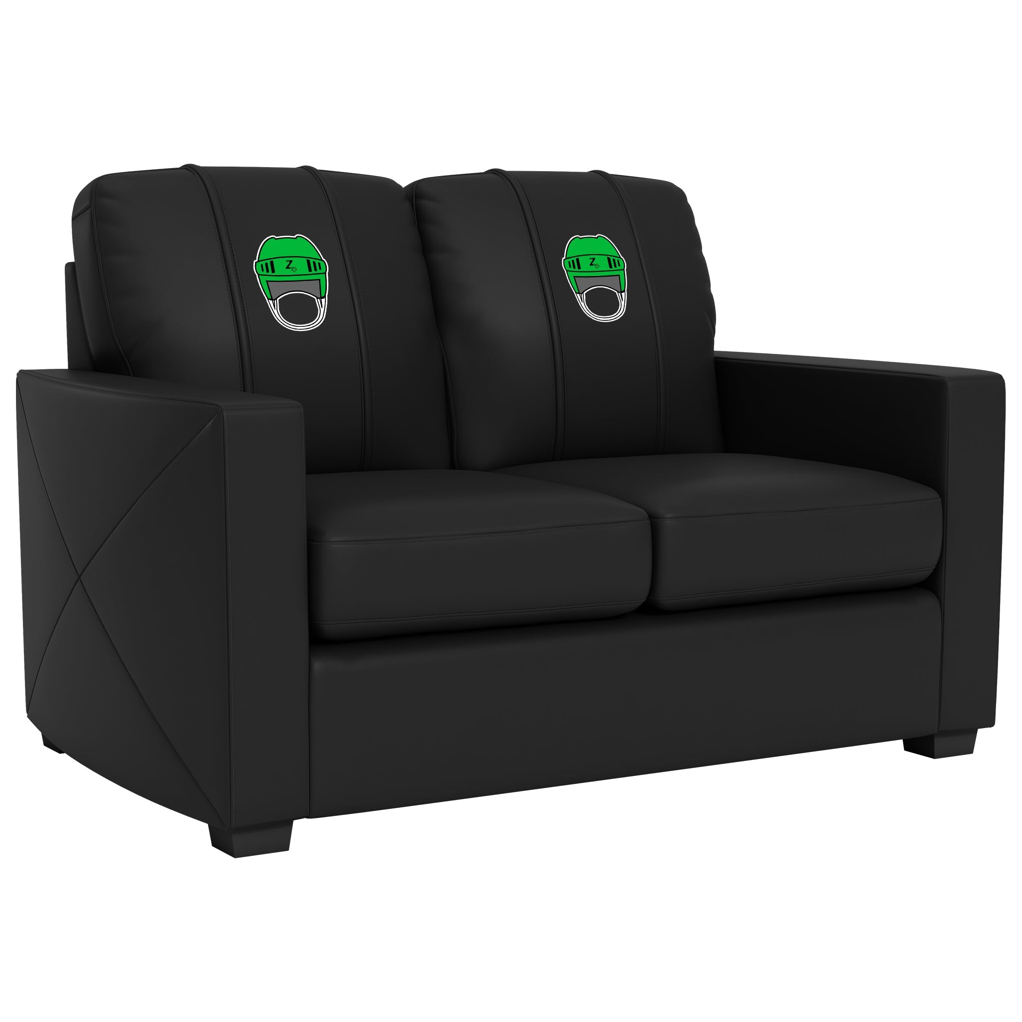 Silver Loveseat with Hockey Helmet Gaming Logo