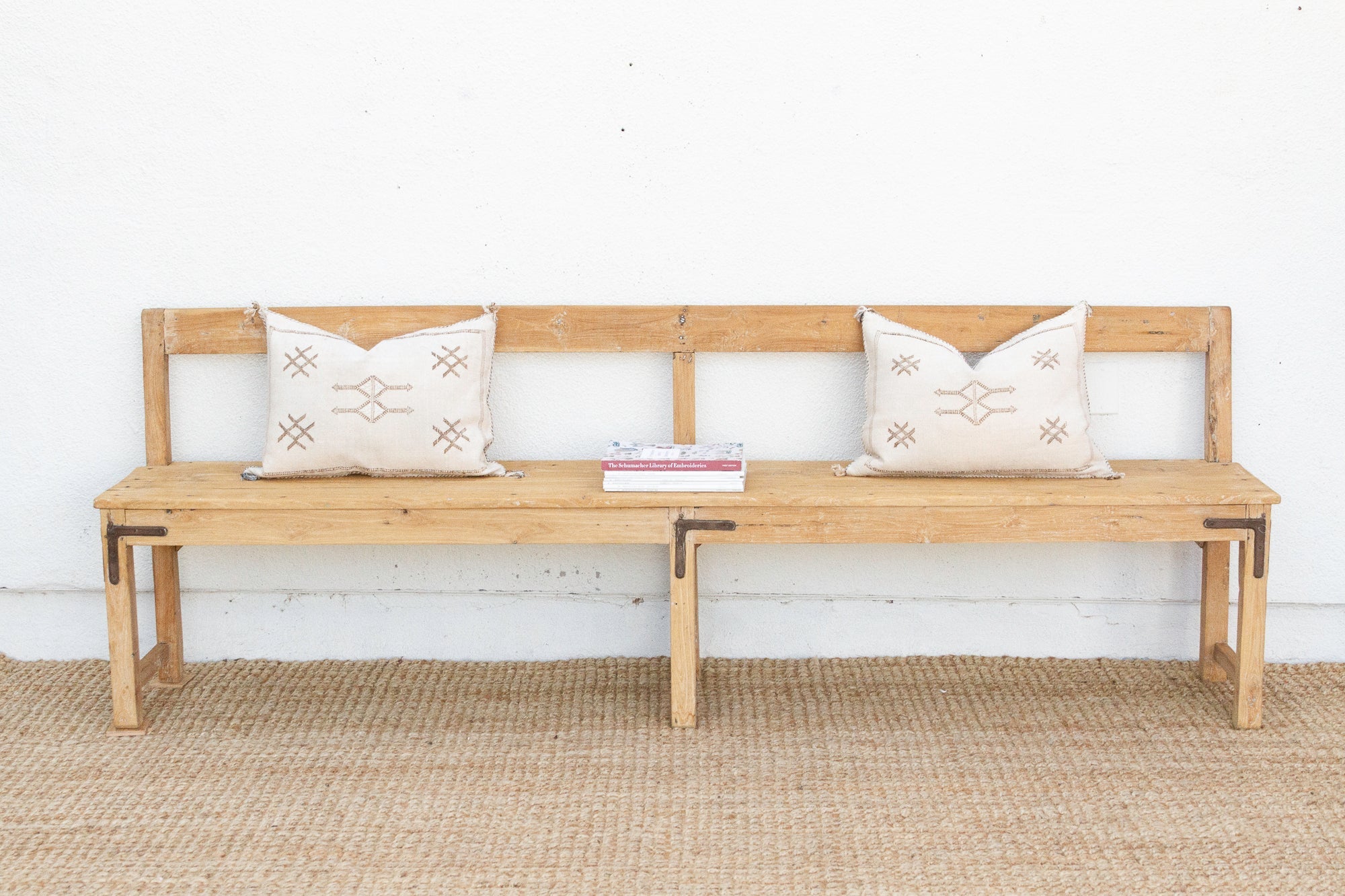 1860's French Bleached Wood Long Bench