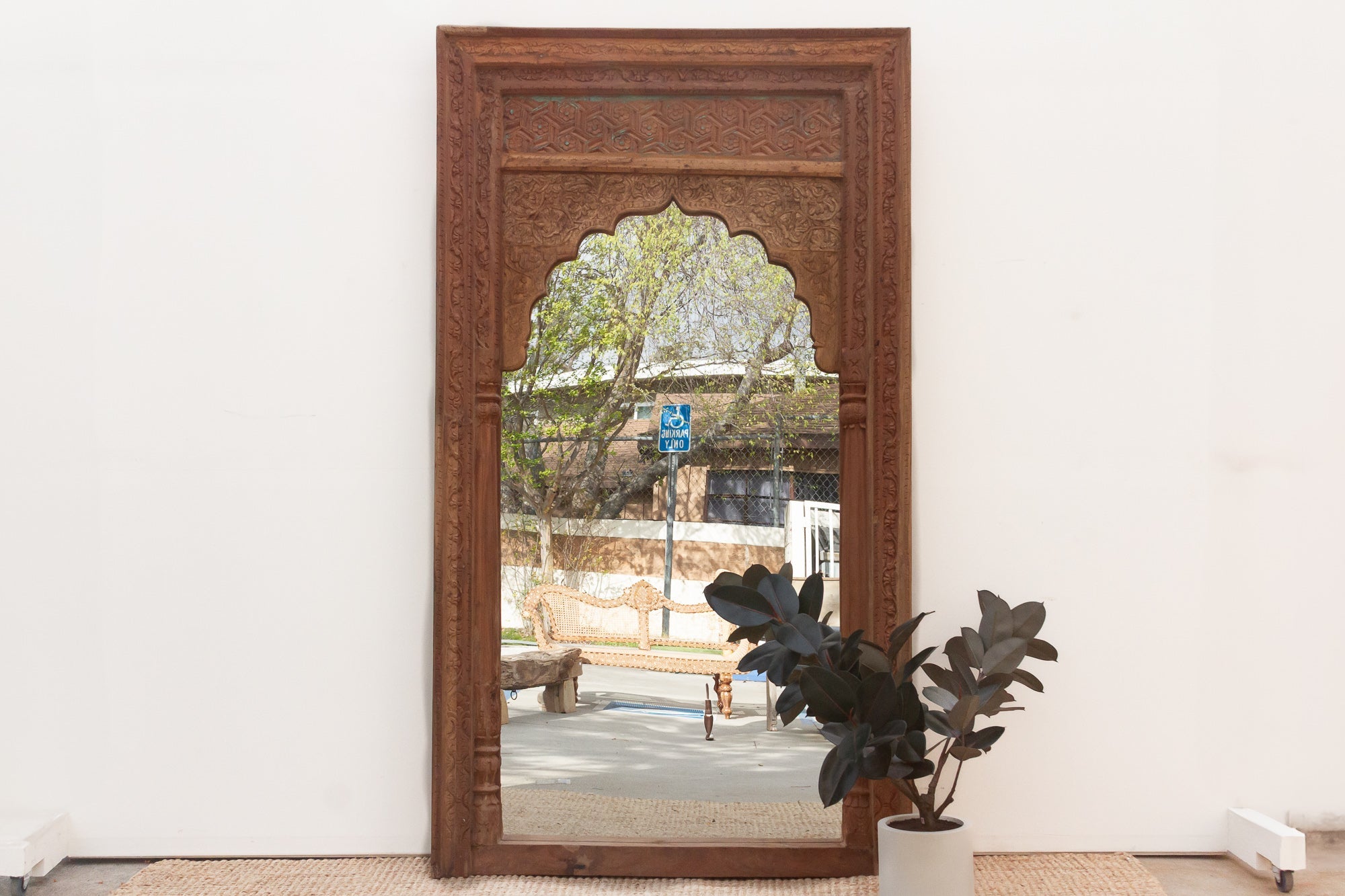 102" Tall Finely Carved Moorish Arch Floor Mirror