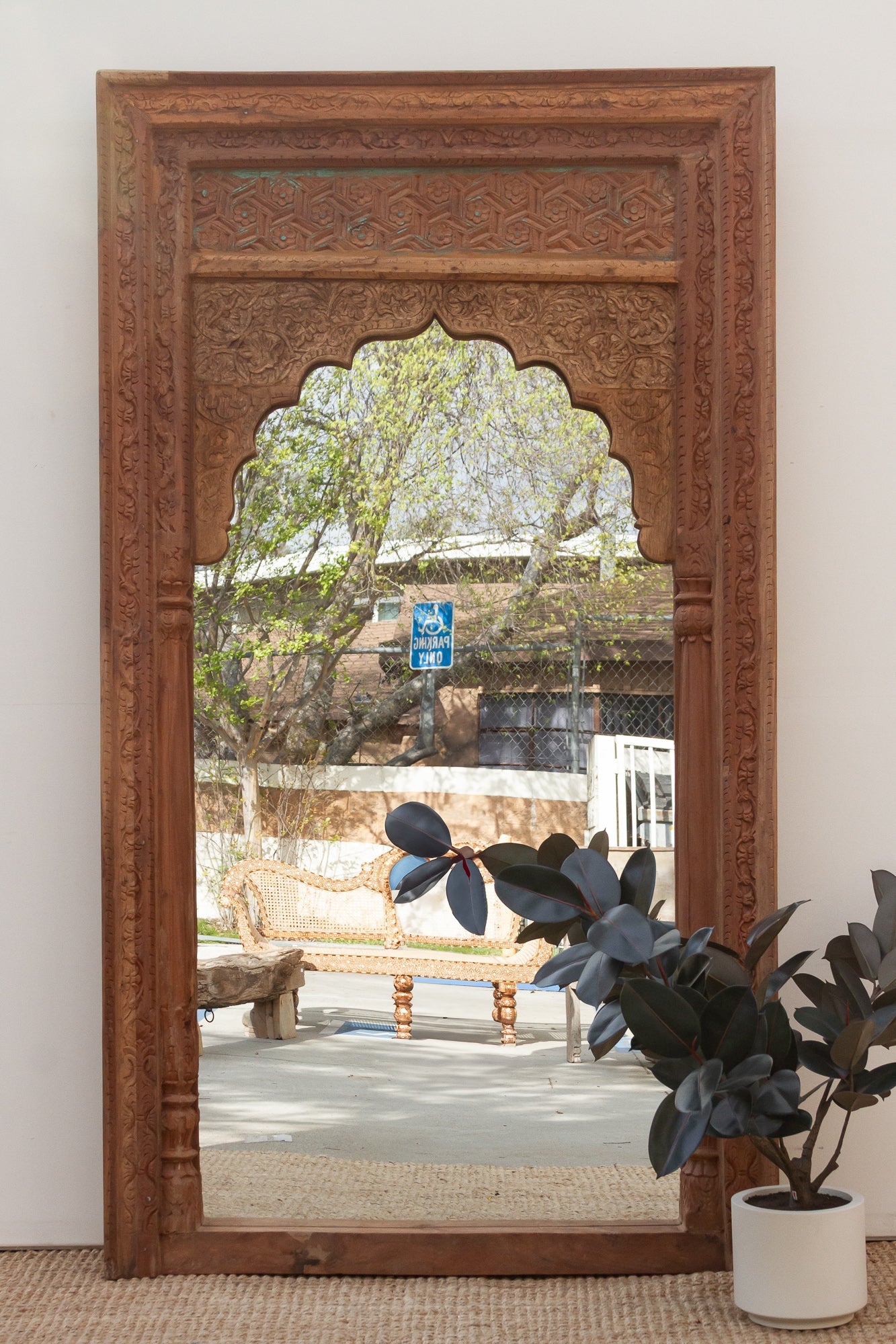 102" Tall Finely Carved Moorish Arch Floor Mirror