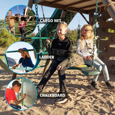 Lifetime Big Stuff Swing Set with Bucket Swing and Children's Picnic Table - Earthtone - 91109