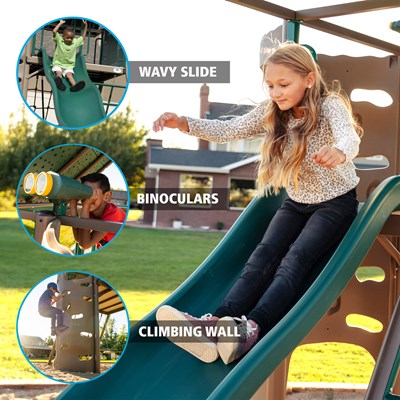Lifetime Big Stuff Swing Set with Bucket Swing and Children's Picnic Table - Earthtone - 91109