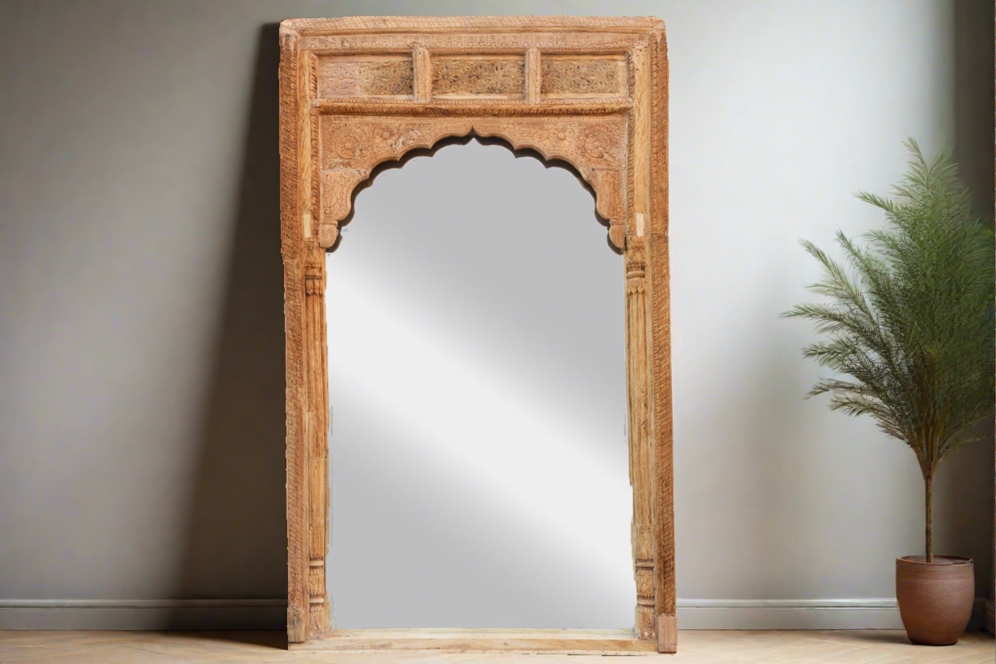 1800's Very Tall Raj Arch Indian Floor Mirror